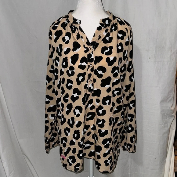 Simply Southern leopard print long sleeve blouse size large - Picture 1 of 4